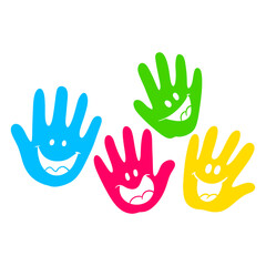Cheerful Flat Colorful Smiling Handprint Symbol Set Illustration Graphic Element