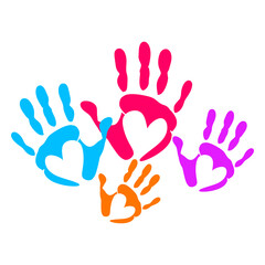 Modern Colorful Handprint with Heart Shape Inside Symbol of Togetherness Art
