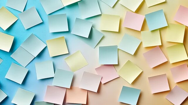 Scattered Pastel Notes: A Colorful Backdrop of Sticky Notes for Creative Projects