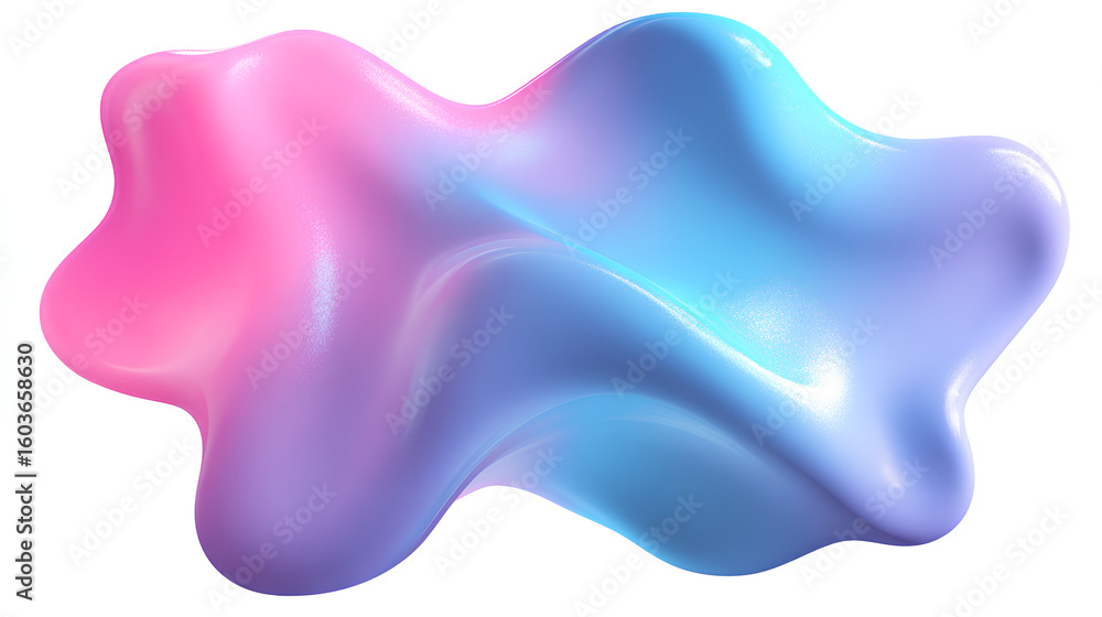 Poster gradient blurred shape. colored fluid liquid element. blue and pink soft blob. holographic gradation