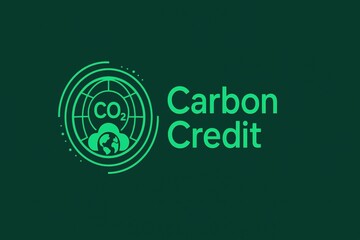Business carbon credit. Carbon credit concept with CO2 symbol and green design elements on a dark background.