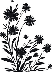 Daisy flower and leaves corner border silhouette