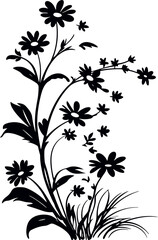Daisy flower and leaves corner border silhouette