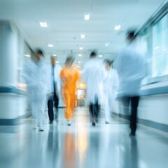 Blurred hospital corridor with medical staff