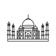Taj Mahal pixel perfect linear icon. Marble mausoleum. Historical monument. Mughal architecture. Thin line customizable illustration. Contour symbol. Vector isolated outline drawing. Editable stroke.