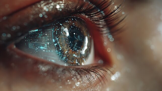 Digital eye concept with futuristic elements representing technology and vision enhancement - Powered by Adobe