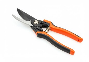 Obraz premium Sharp garden shears with orange handles on a white background