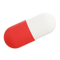  Isolated 3D rendering of a red and white capsule on white background. Perfect for representing medicine, drug treatment, or supplement concepts.

