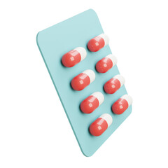  Vertical blister pack containing red and white capsules. Pharmaceutical packaging used for medicine, supplements, or drug-related healthcare illustrations.

