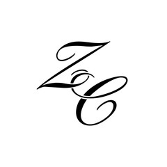 Elegant ZC Monogram Logo in Black Script – Luxury Calligraphy Initial Design on White Background