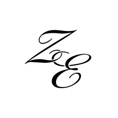 Elegant ZE Monogram Logo in Black Script – Luxury Calligraphy Initial Design on White Background