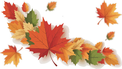 Colorful Cartoon Maple Leaves Illustration in Fall Colors, Isolated on a White Background