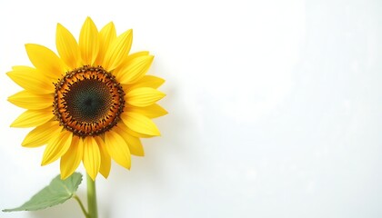 Obraz premium Bright Yellow Sunflower Blossom on White Background with Negative Space