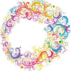 Abstract colorful floral frame with butterflies and swirling patterns in a retro spring style