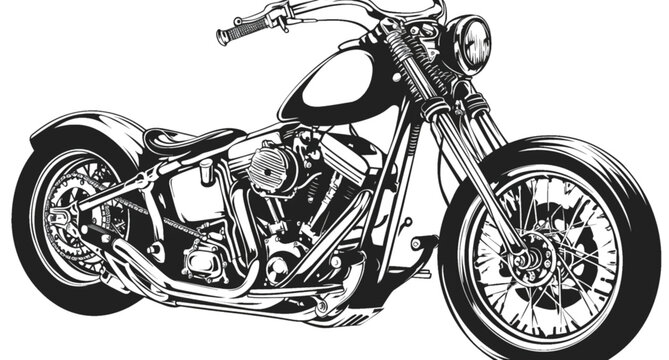 Classic black motorcycle on white background with chrome details and vintage style