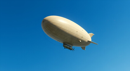 Light beige airship against vibrant blue sky