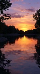 Obraz premium 夕暮れの静寂と炎の鏡面