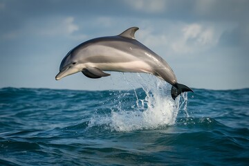 Fototapeta premium Dolphin leaps from ocean water creating a splash