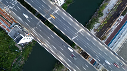 aerial view car through highway