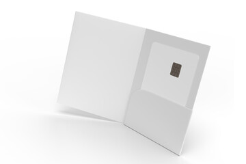 3D Realistic plastic credit card and pocket folder open leaflet mockup isolated on background. Blank template design for business technology payment, digital pay and finance concept.