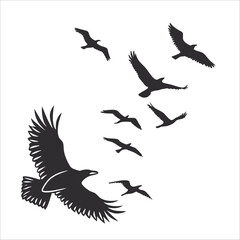 Flying Birds Silhouette Set – Flock of Birds Vector Collection
