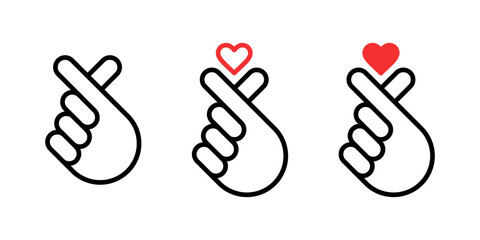 Hand gesture with love sign. Korean finger heart hand gesture icon set. Hand or finger heart icon. Love sign. I love you hand gesture.