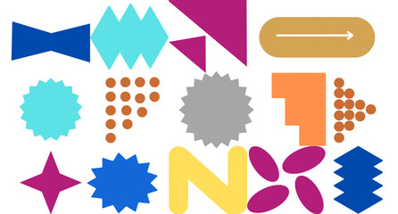collection of vibrant geometric pattern with dynamic shapes and colors. Perfect for modern designs, backgrounds, and abstract visuals with a playful touch