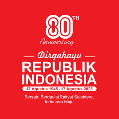 Happy 80th Anniversary of the Republic of Indonesia poster design. Translation: Happy 80th Anniversary of Indonesia Independence Day. Best for cards, posters, banners, and social media.
