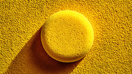 Bright yellow sponge on sunlit textured surface