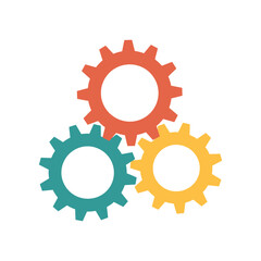 Fototapeta premium Colorful Gear Mechanism Illustration Depicting Teamwork Interconnection and System Efficiency on a Clean White Background
