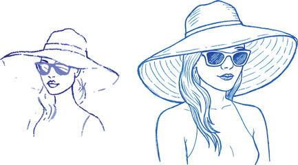 Illustration of a girl wearing a  beach heats