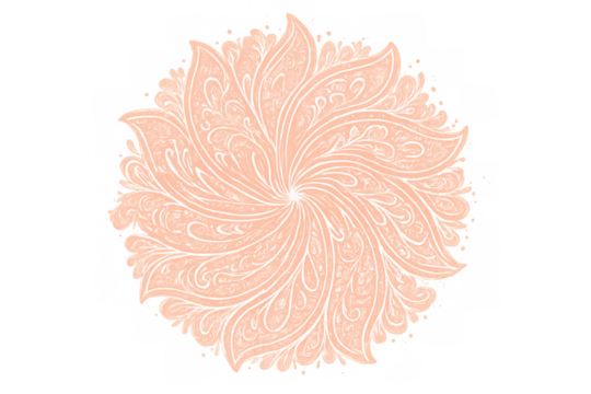 Delicate floral mandala pattern revealing intricate pink-white layers against transparent backdrop