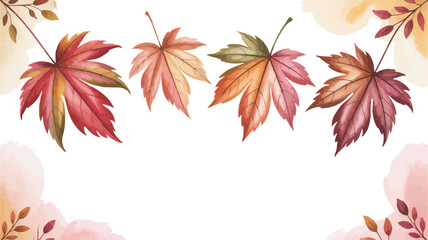 Obraz premium Watercolor Autumn Leaves Border Red, Orange, Brown, and Green Leaves on White Background