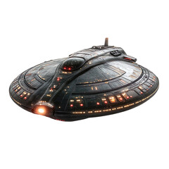 Obraz premium spaceship with glowing lights isolated on transparent background