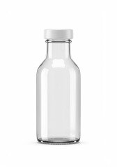 Small clear glass bottle with white screwon lid