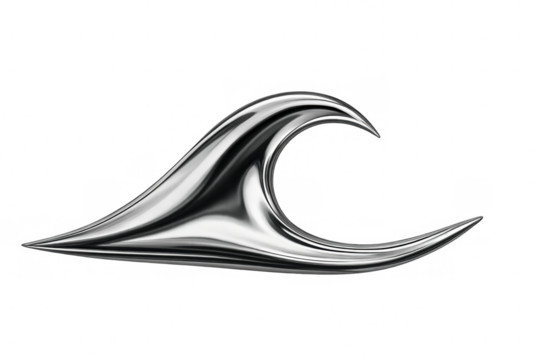 Sleek chrome liquid wave cresting, highlighting metallic fluidity against transparent surface