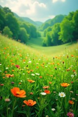 Obraz premium Lush Wildflower Meadow Abundant Spring Bloom, Vibrant Colors, Organic Renewal