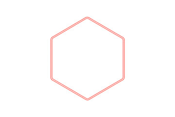 Bright red neon hexagon frame glowing on transparent background, perfect for modern and futuristic designs
