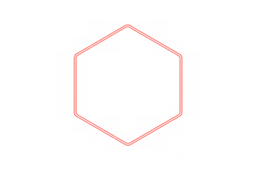 Bright red neon hexagon frame glowing on transparent background, perfect for modern and futuristic designs