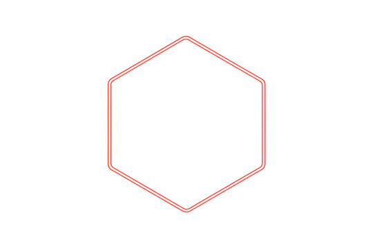 Bright red neon hexagon frame glowing on transparent background, perfect for modern and futuristic designs
