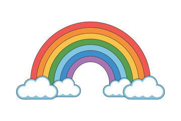 Colorful rainbow vector illustration with fluffy white clouds perfect for background designs and creative projects showcasing vibrant colors and positive themes
