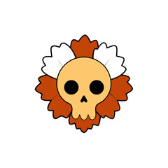 Cute skull with autumn leaves illustration