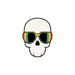 Cool skull wearing retro rainbow sunglasses