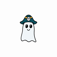 Cute ghost wearing a pirate hat with a skull emblem