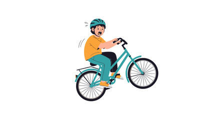 Obraz premium Scared child learning to ride a bicycle, fear of falling, struggling to balance