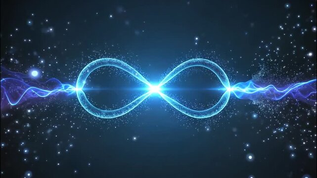 Glowing infinity symbol with blue energy waves in starry darkness