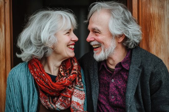 Happy senior couple laughing together enjoying retirement and aging gracefully