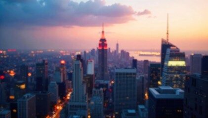 Fototapeta premium Night City Skyline Blurred Lights and Vast Distances, High Vantage Point Photography