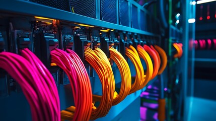 Vibrant battery cables twisting like neon vines