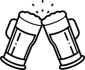 Two Beer Mugs Clinking in a Festive Celebration Graphic Design with Frothy Tops and Dotted Accents
